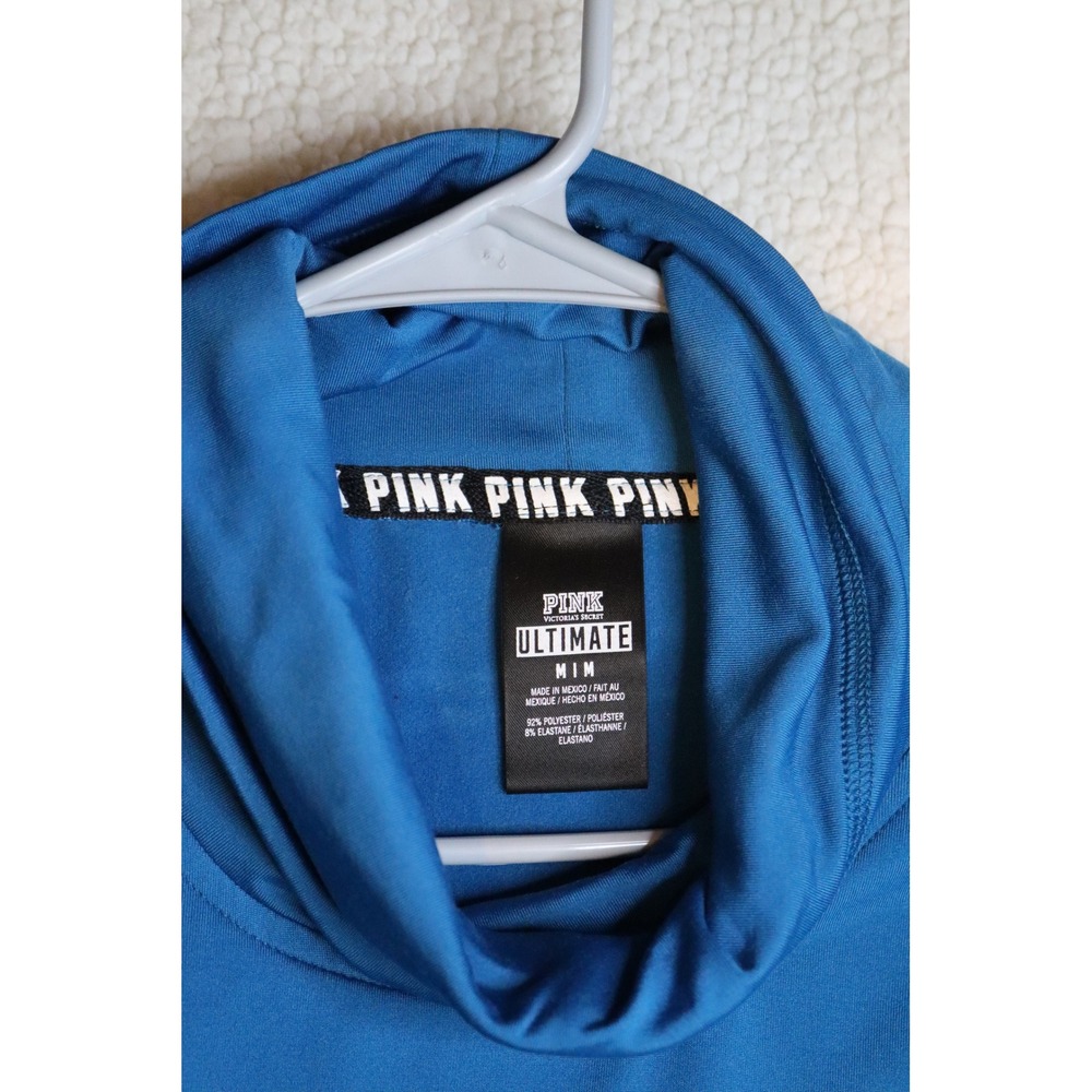 Victorias Secret PINK Ultimate Cowl Neck Pullover Blue Grey Colorblock Medium - Picture 3 of 4